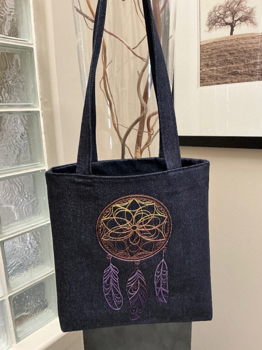 Dreamcatcher Embroidered Tote Bag. Made in Canada. Custom One of a Kind